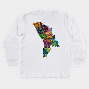 Spirograph Patterned Moldova Administrative Divisions Map Kids Long Sleeve T-Shirt